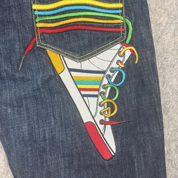 Vtg COOGI Jeans Mens sz 38x34 Embroidered Sneaker Shoes Rainbow Blue Denim Y2K - Picture 4 of 16